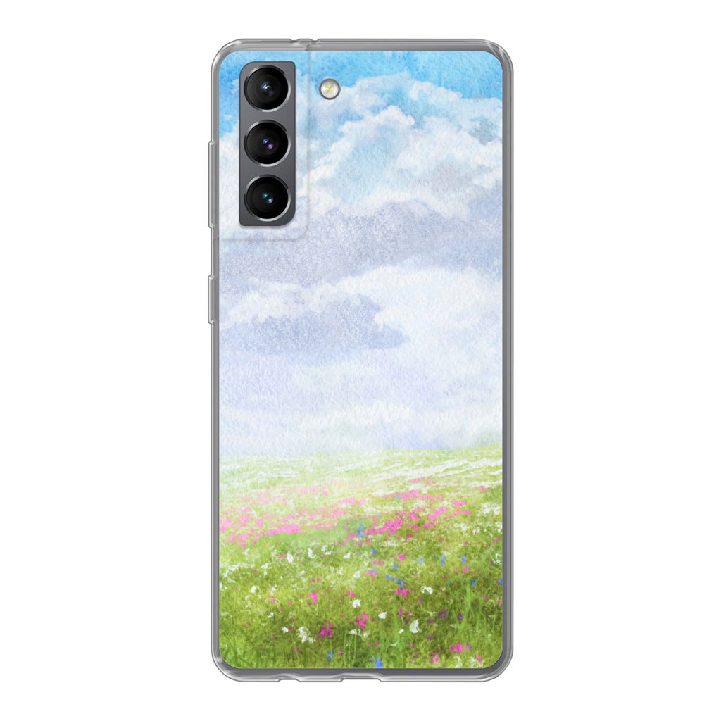 MuchoWow Handyhülle Schutzhülle Hülle für Samsung Galaxy S21 Aquarell - Blumen - Landschaft Silikon Softcase Handy Hülle - Softcase