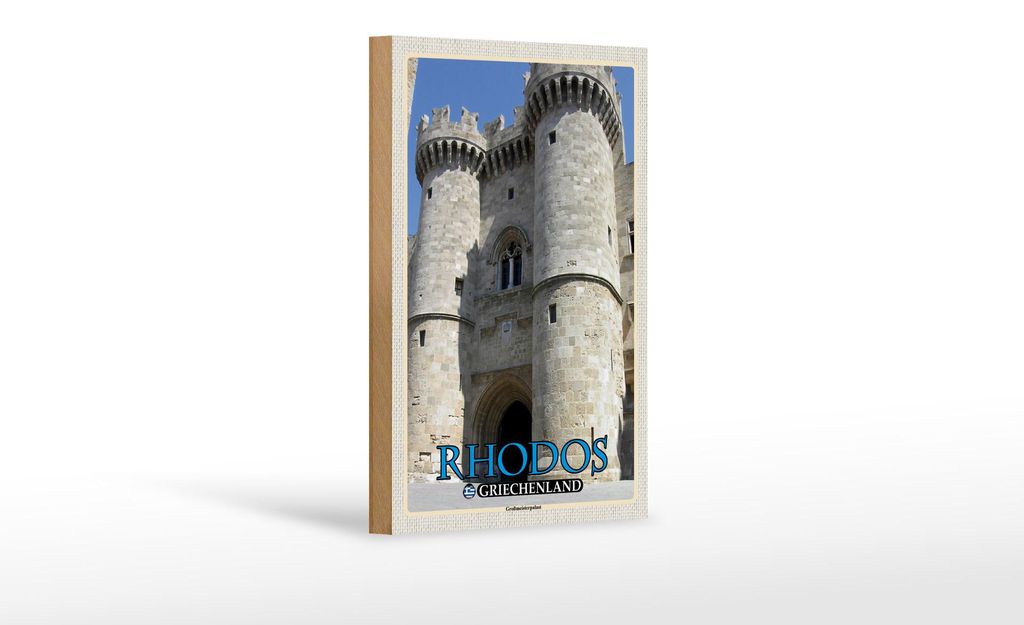 Holzschild Reise 12x18cm Rhodos Griechenland Großmeisterpalast Dekoration