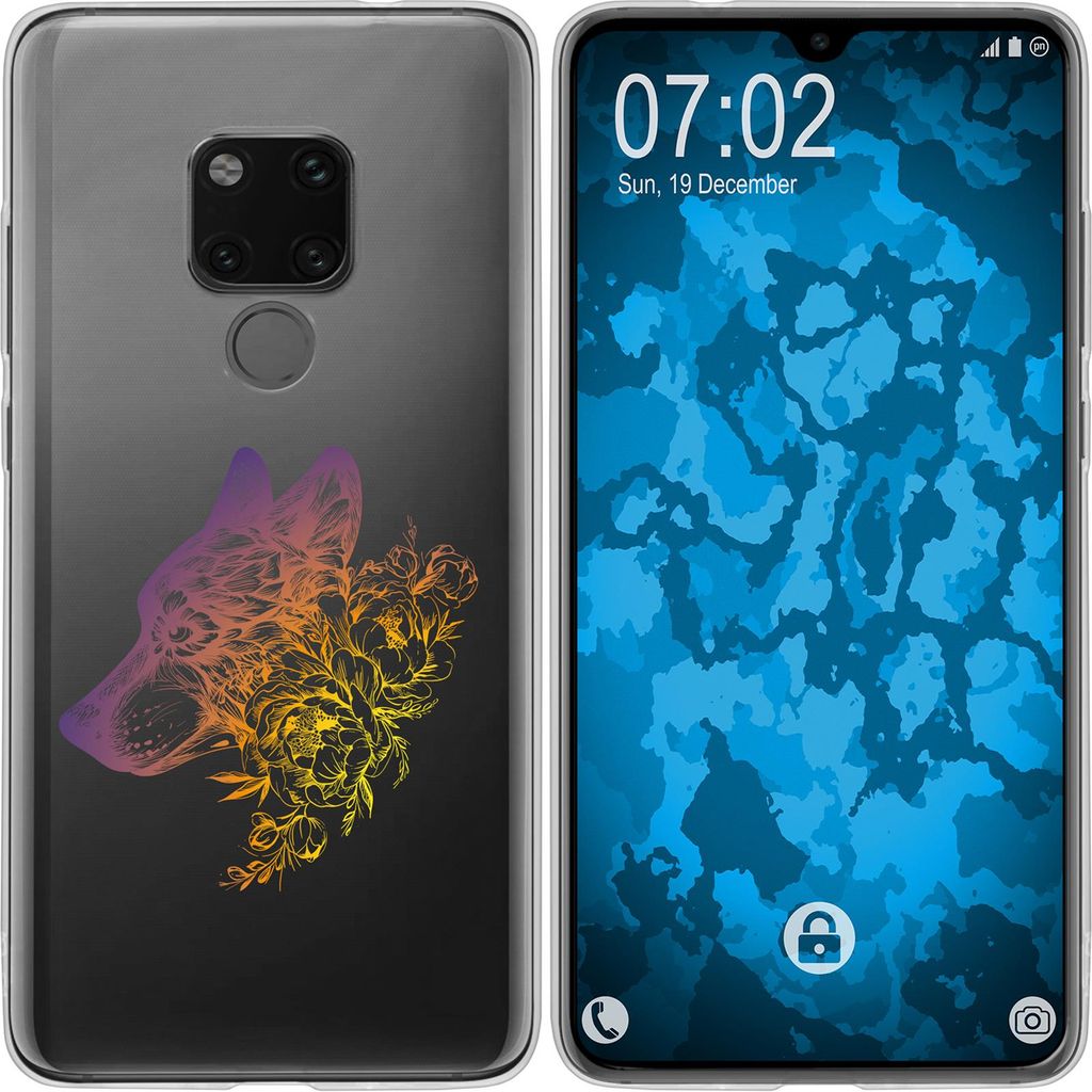 PhoneNatic Case kompatibel mit Huawei Mate 20 Silikon-Hülle Floral Wolf M3-3