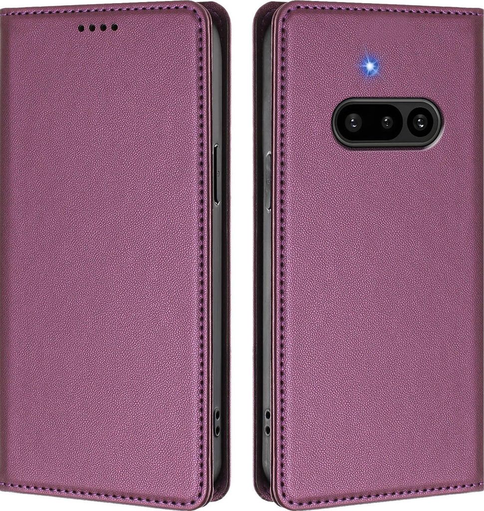 Handyhülle für Nothing Phone 3A, Kunstleder Klapphülle Stoßfeste Magnetische Hülle mit Ständer Lila