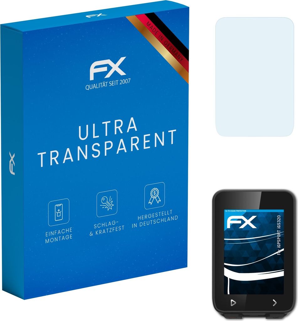 atFoliX FX-Clear 3x Schutzfolie kompatibel mit iGPSPORT iGS320 Displayschutzfolie