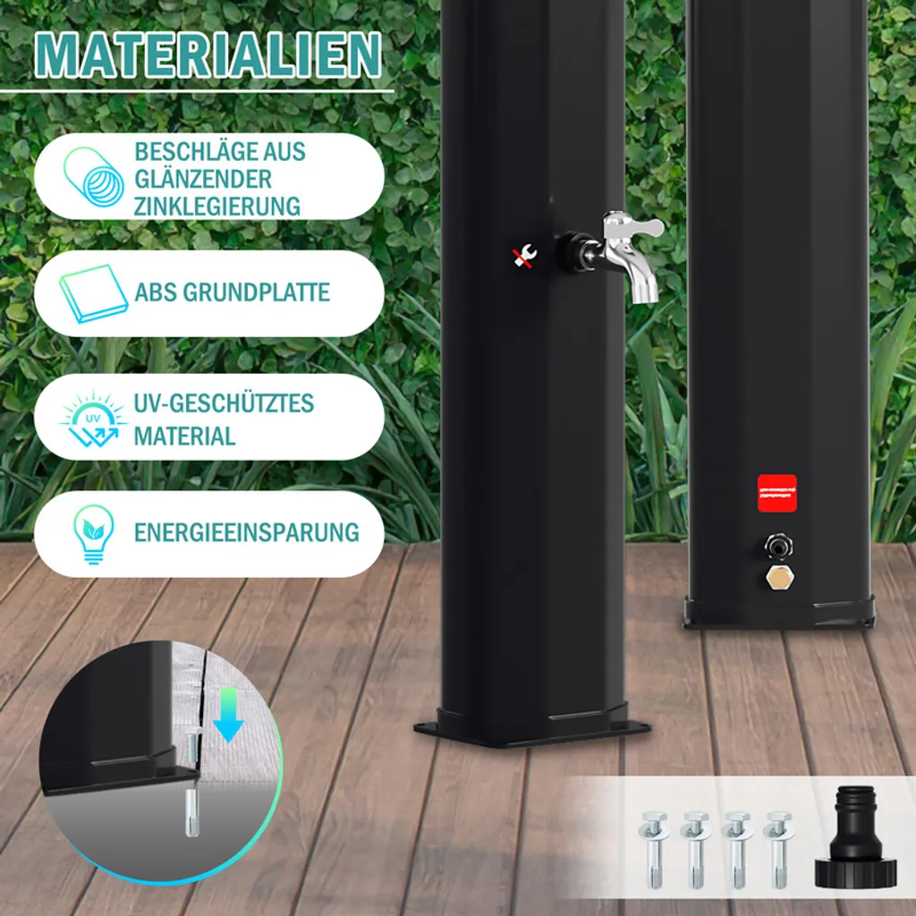 Bettizia Doccia solare Doccia da piscina Doccia da giardino 35L Nero con cappuccio protettivo Doccia da campeggio fino a 60°C Doccia a pioggia Doccia da esterno Piscina da campeggio - 3