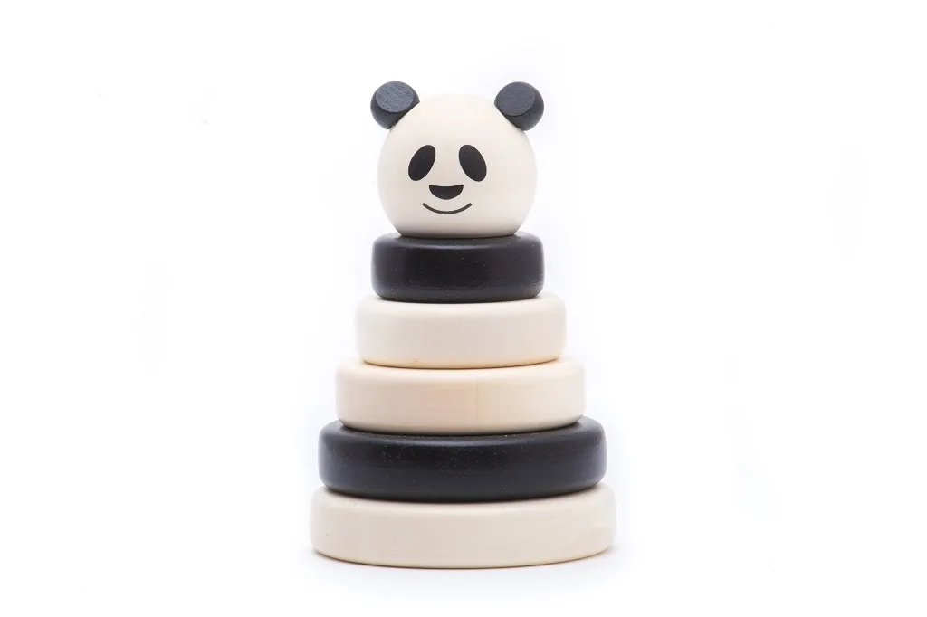 Tour d'empilage en bois Bajo Panda : Jouet d'éveil durable 6 pièces