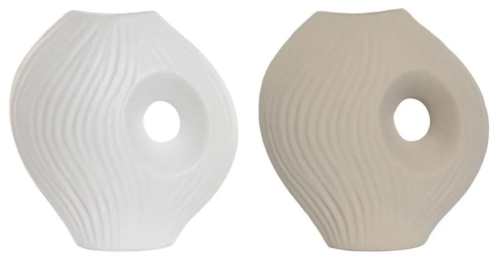 Vase ESPRIT pour Composition Florale en Faïence Blanc et Beige