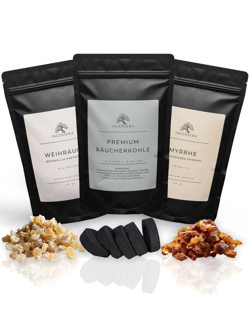 Weihrauch Set: Weihrauch zum Räuchern, Myrrhe Harz & Räucherkohle - Perfekt für Meditation, Yoga und spirituelle Rituale