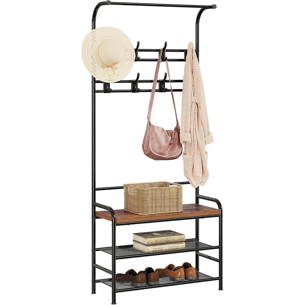 Vestiaire industriel 9 crochets avec étagère à chaussures marron 60cm