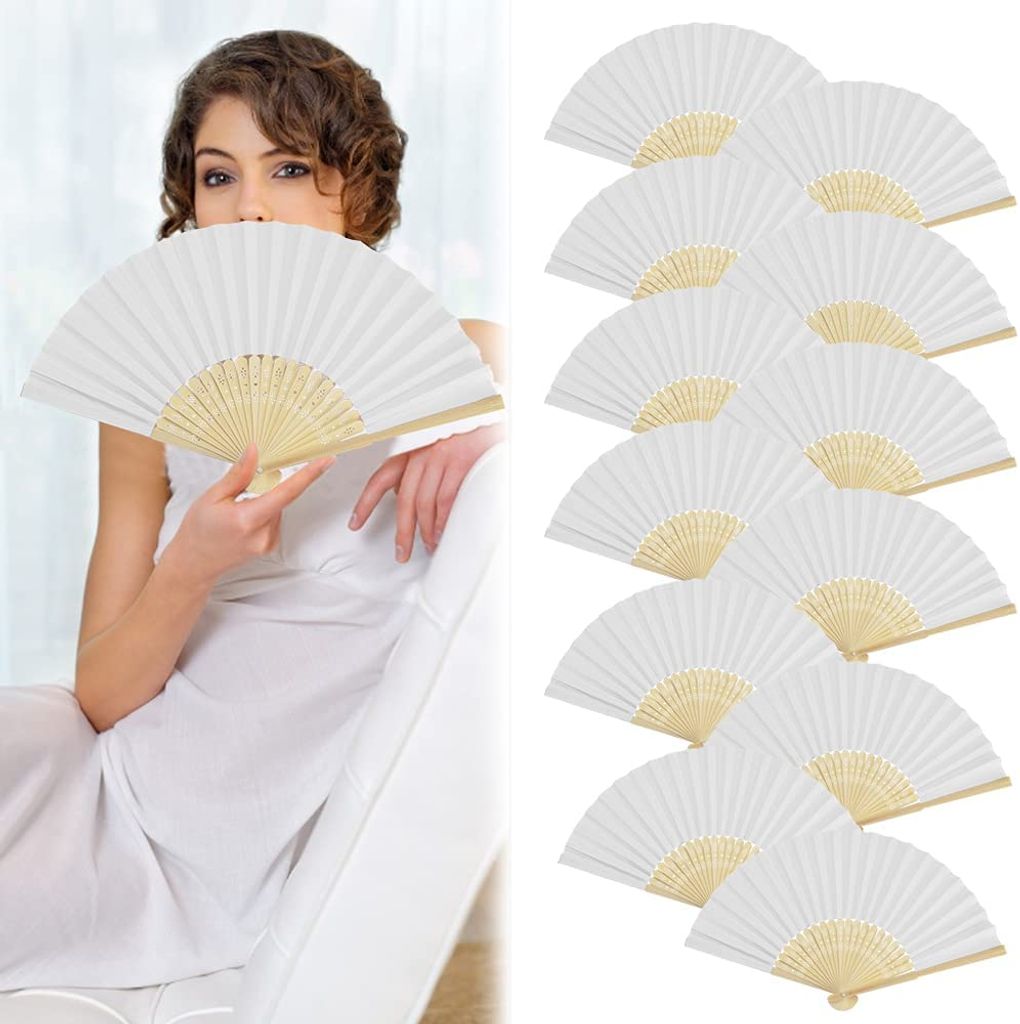 Weiß Bambus Faltfächer Hand-Fächer Taschenfächer für Kleidung Accessoires 