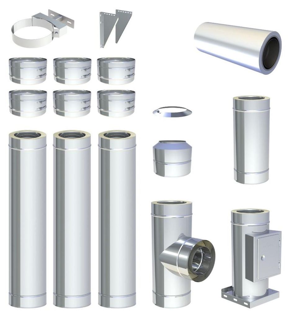 Ø 180 mm - 4 m DW FU Doppelwandiges Schornstein Set Wandmontage Hochglanz