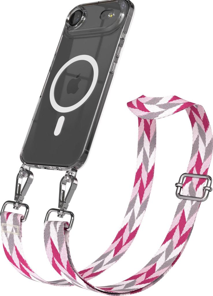 EAZY CASE - Handykette mit MagSafe Hülle für Apple iPhone Air, Handyband Mix Style, Karabiner Silber, Umhängeband in Rosa