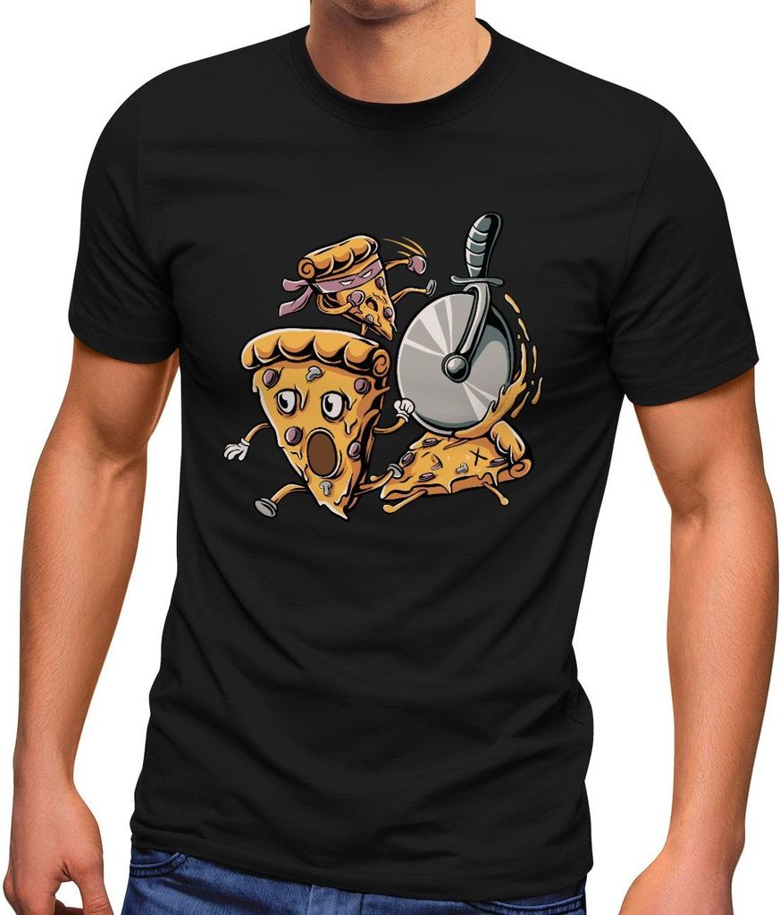Herren T-Shirt Pizza-Stücke Comic Fastfood Pizzaroller Fun-Shirt Spruch lustig Moonworks schwarz S