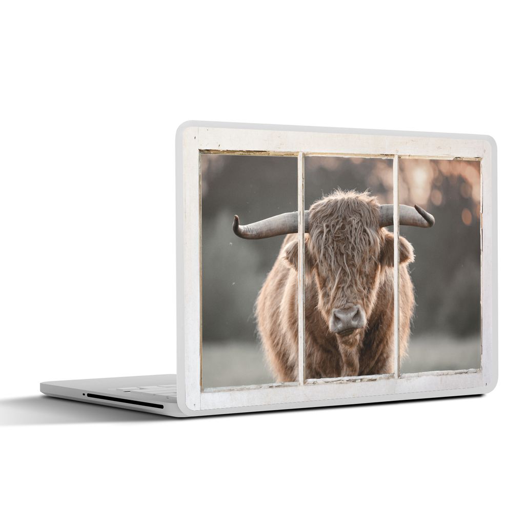 MuchoWow Laptop Aufkleber Sticker Cover Scottish Highlander - Ansicht - Hörner 36.5x27.5 cm - Laptop-Sticker