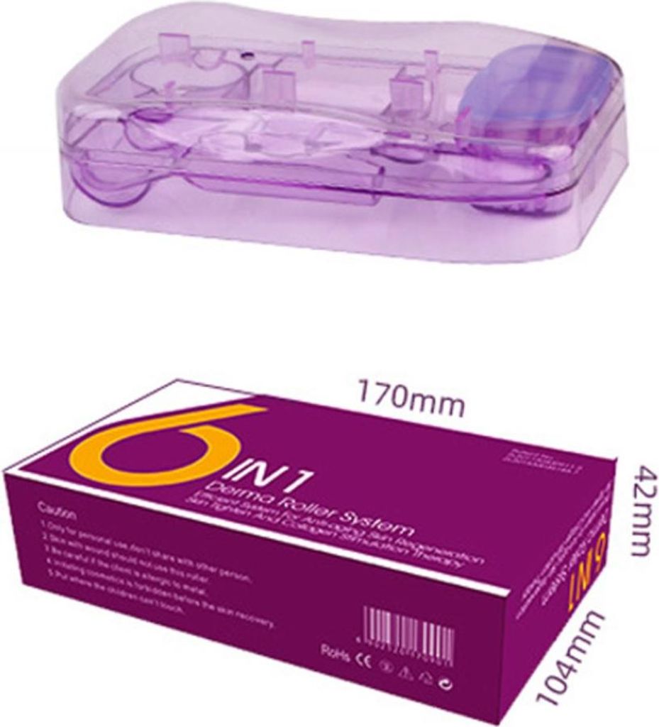 INF 6-in-1 Microneedle Derma Roller Kit ABS 4.8cm x 13cm x 3cm für Gesicht und Kopf Violett