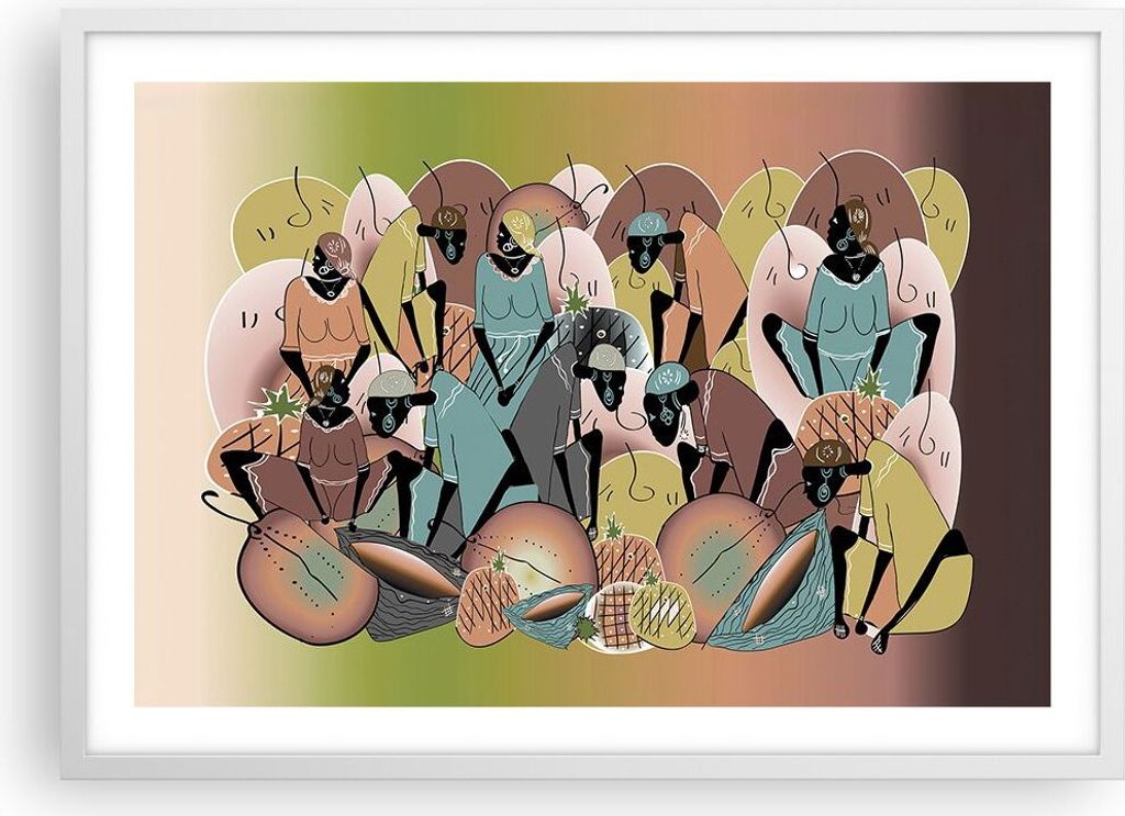 Gerahmtes Poster - Weißer Rahmen - Afrikanisch Grafik Frauen - 70x50 cm - Wand Bild - Wanddeko - Wandbilder - Kunstposter - Wandposter - Bilderrah...