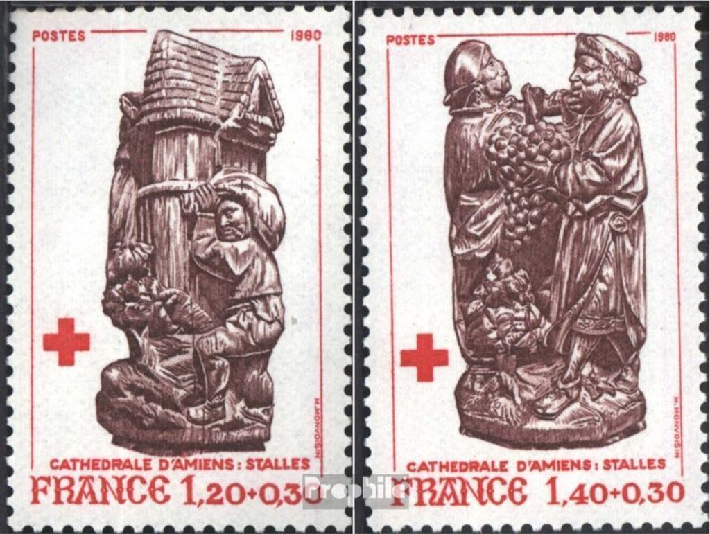 Briefmarken Frankreich 1980 Mi 2231C-2232C (kompl.Ausg.) gezähnt 12 1/2 : 13 postfrisch Rotes Kreuz