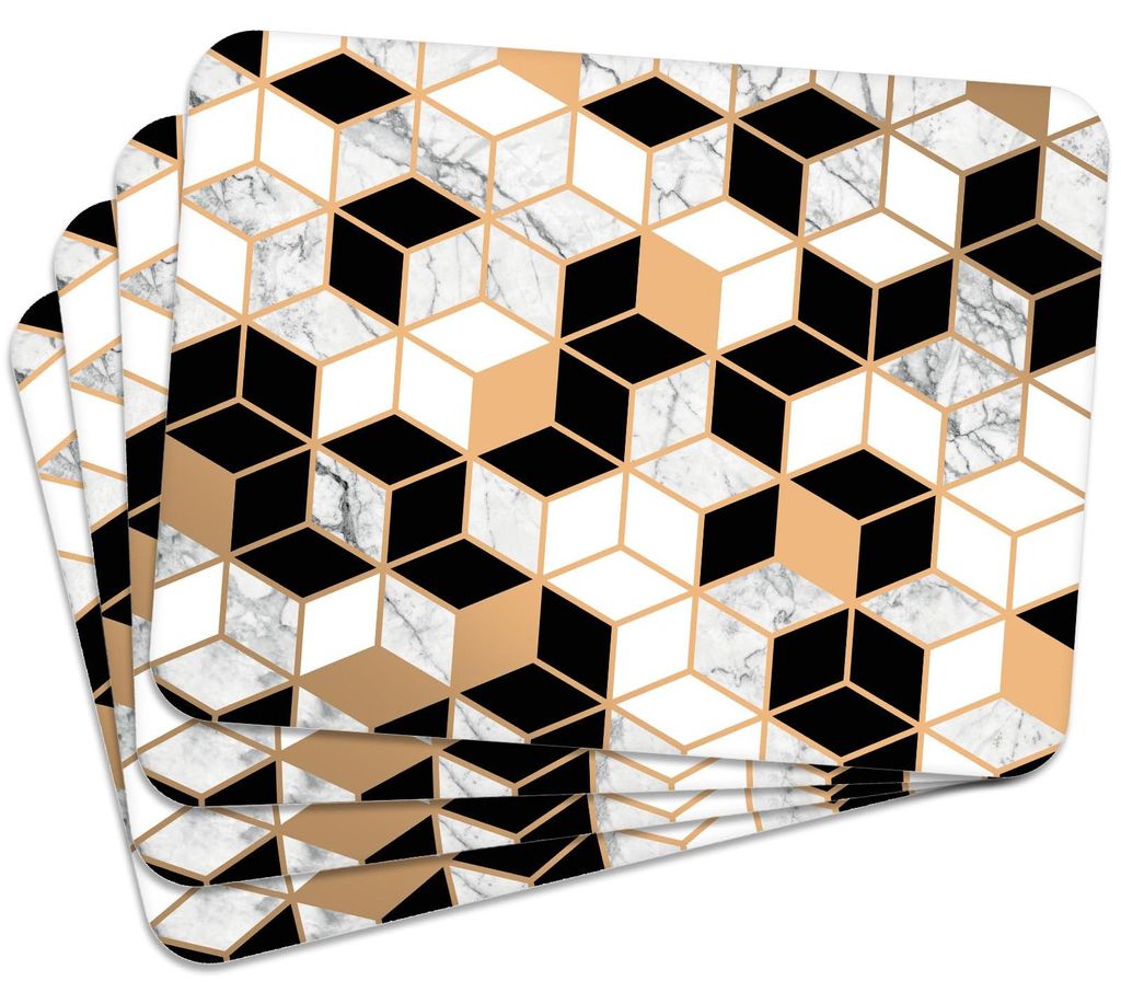 MG Design Set aus 4 Kork-Platzsets - Honey Comb Gold - 30 x 40 cm - hitzebeständig & abwischbar, mit Korkrückseite