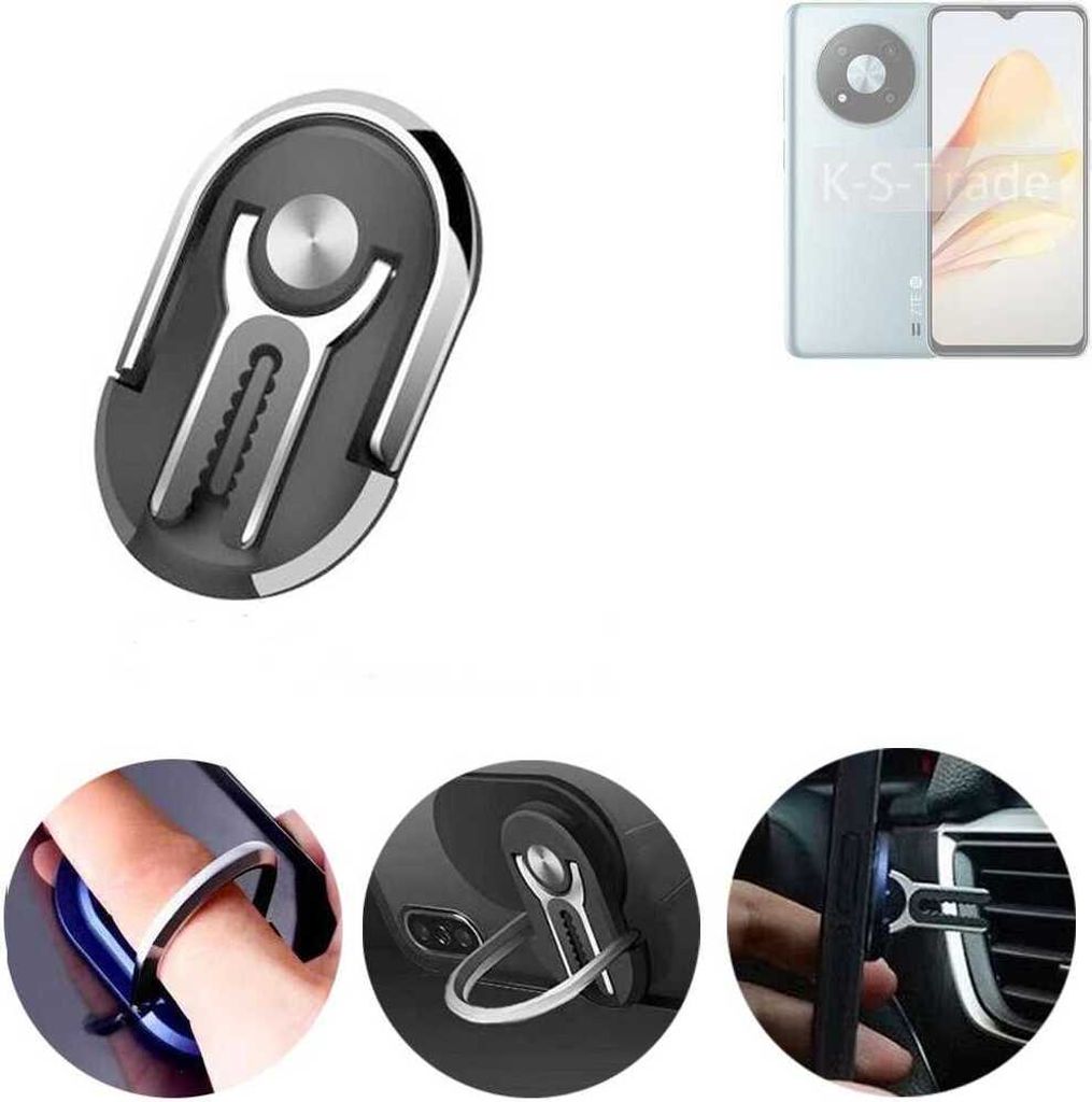K-S-Trade 3in1 Smartphone-Ring Handy-Ring kompatibel mit ZTE Voyage 40 5G Fingerhalterung Handyring Tischständer Lüftungsgitter-Halterung Tisch