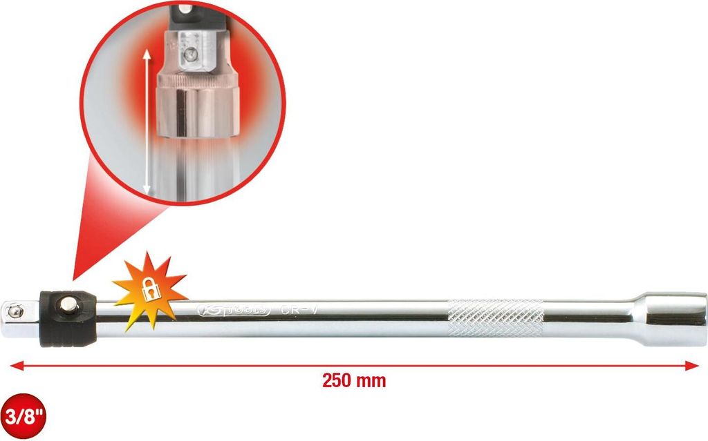 KS Tools 3/8 CHROMEplus Verlängerung mit Verriegelung, 250 mm