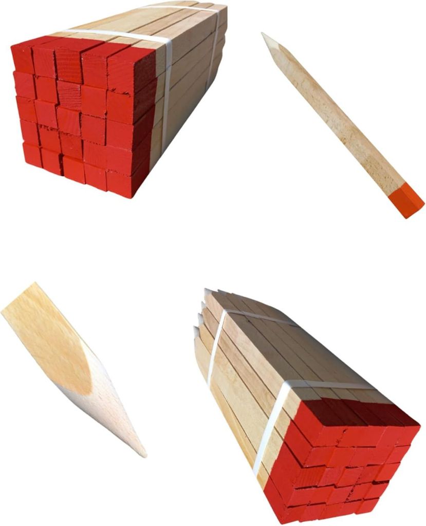 100 stuks houten markeringspalen van beukenhout, rood Productafbeelding 