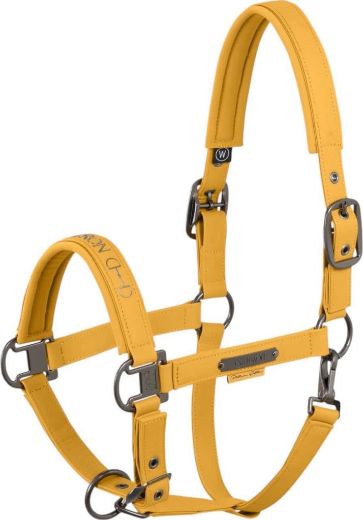 Eskadron Platinum Halfter " FAUX LEATHER DOUBLE PIN ", Lederhalfter, Stallhalfter Größe - Pony2 Farbe - golden yellow