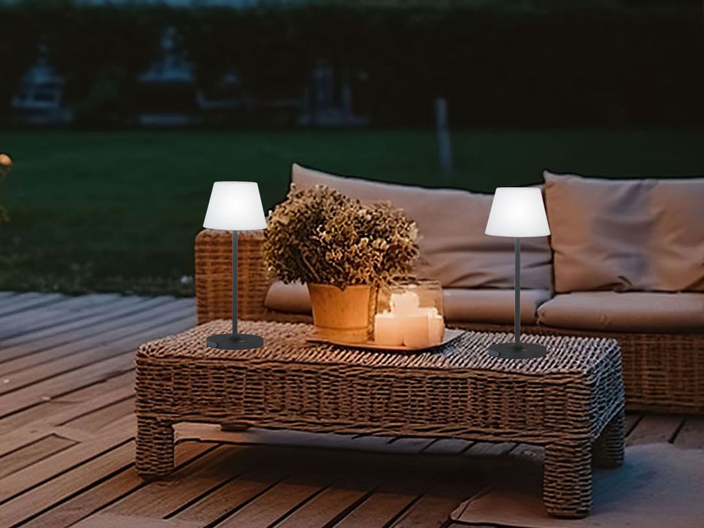 2er SET dimmbare Outdoor Akku Tischlampen 38cm ohne Stromkabel - USB aufladbar