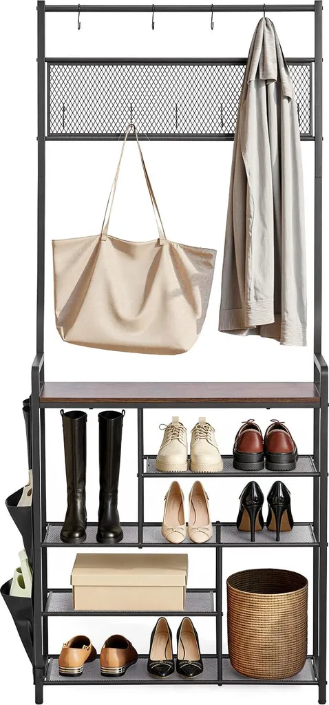 Meuble d'entrée anti-désordre : Portemanteau avec étagère à chaussures noir