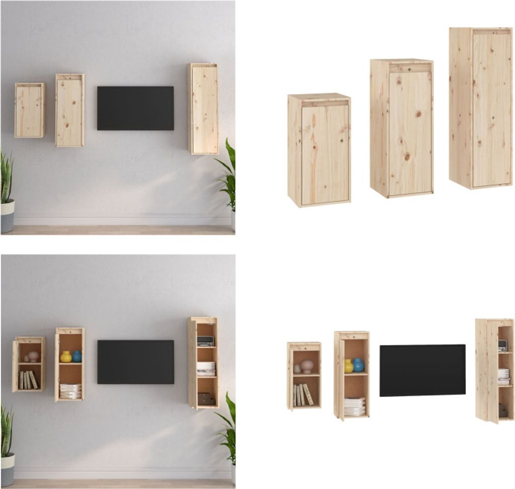 vidaXL TV Schränke 3 Stk. Massivholz Kiefer - TV-Schrank - TV-Schränke - TV-Schrank Holz - Hängeschrank