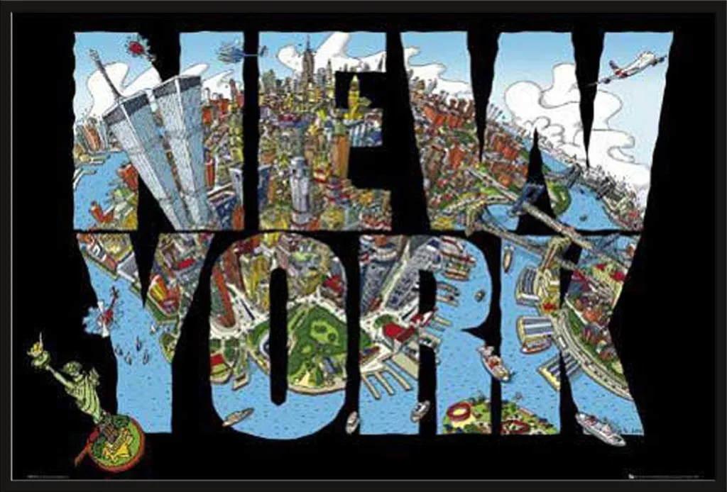 New York Arty Globe Script Poster - Cornice Shinsuke Nera Acrilico