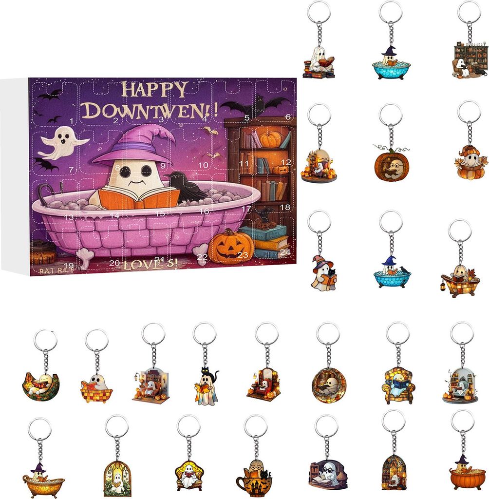 Halloween-Adventskalender, 2D-Lesegeist, Acryl-Ornament-Set, 24 Tage Countdown bis Halloween, Dekoration für Feiertags-, Heim- und Party-Dekor