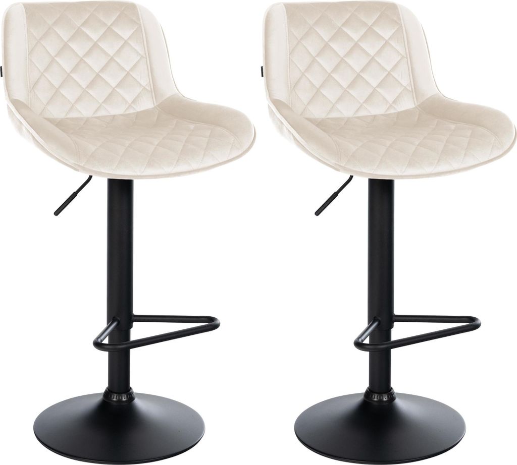 2er Set Barhocker KUHAR - Samt Creme 50x52x84 cm | Barstuhl Höhenverstellbar Mit Lehne Drehbar Tresenhocker Tresenstuhl Kneipenhocker Kneipenstuhl