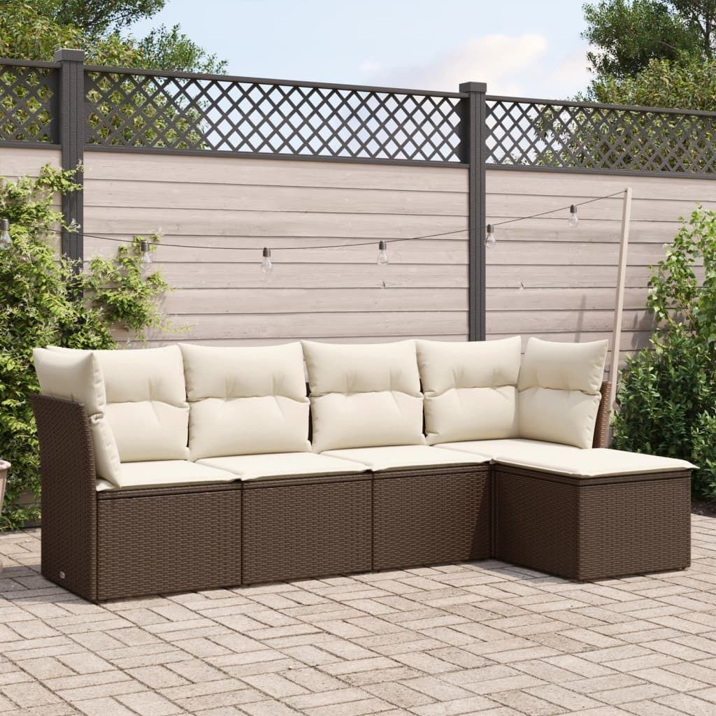"2026 Promotion" 5-tlg. Garten-Sofagarnitur/Terrassenmöbel - mit Kissen - Braun Poly Rattan - Gartenmöbelset CC12532