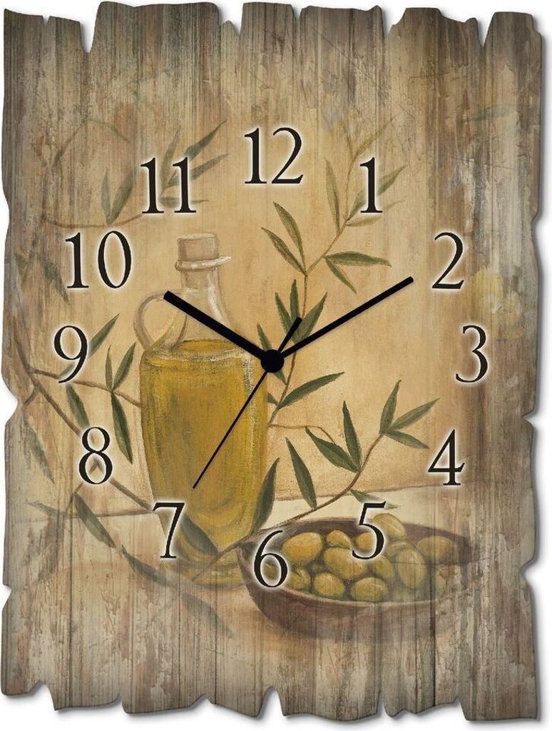 ARTland Holz Wanduhr Quarzuhr - schwarzer Zeiger Oliven und Zitronen Größe: 30x40 cm