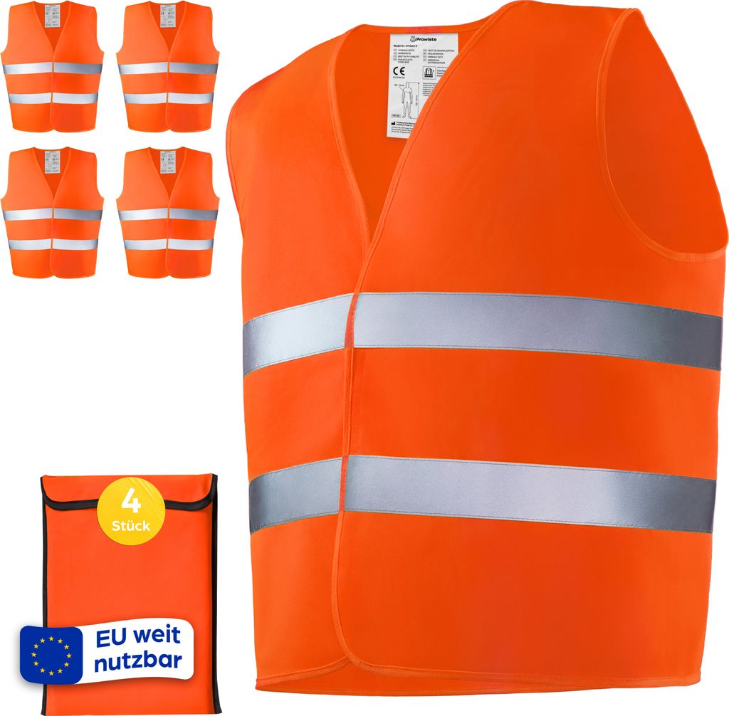 4 Sicherheitsweste - Warnwesten Set mit Tasche – e EN ISO Produktbild