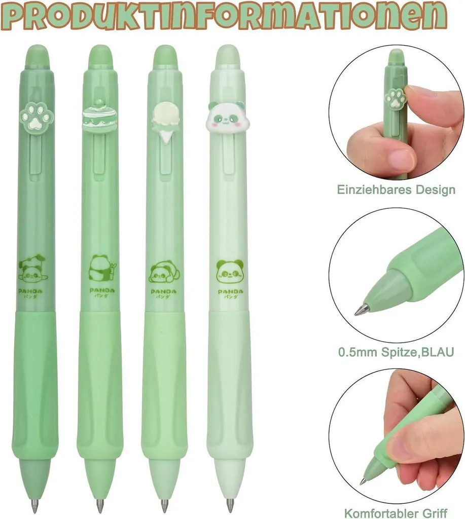 DealKits Stylo à bille effaçable bleu 0,5mm Set de 4 Stylos Panda - 3