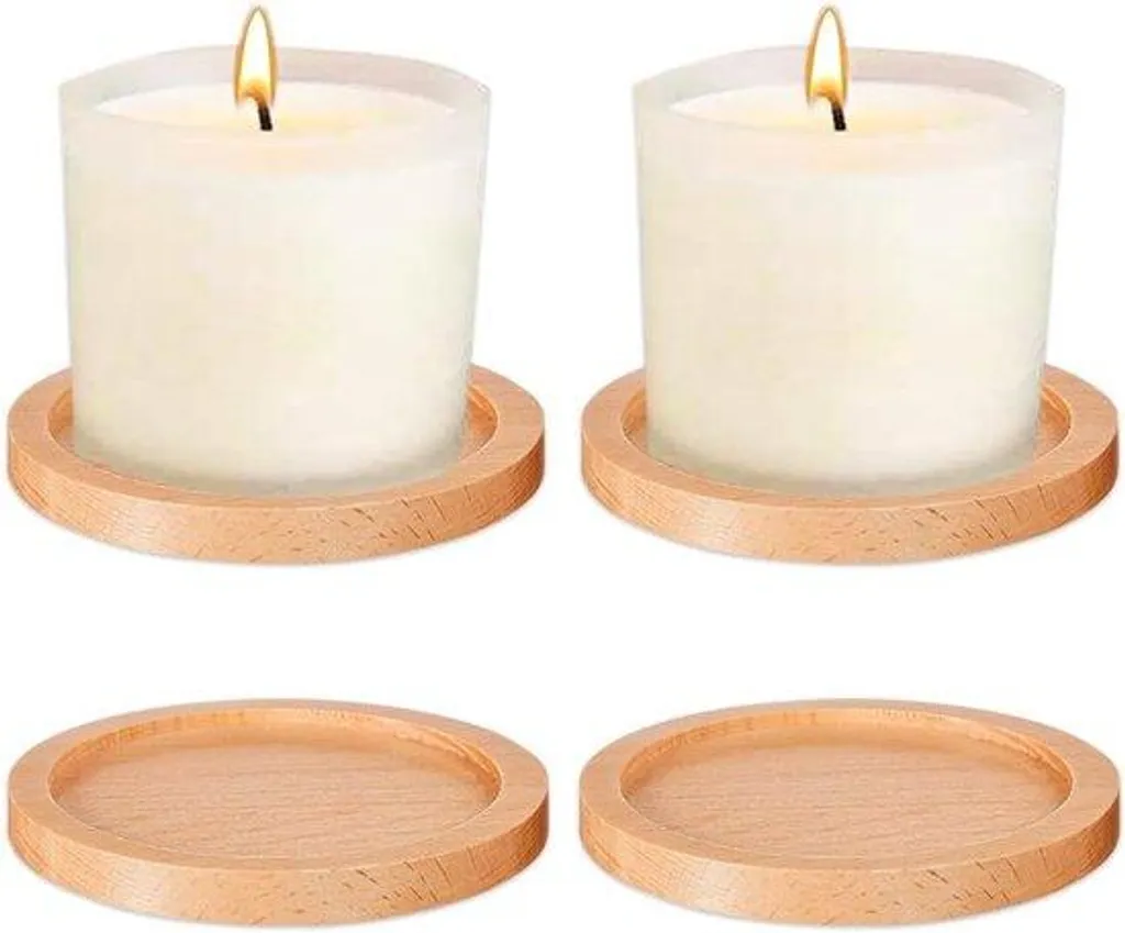 Décoration table baptême : Plateau bois pour bougie et cierge 8cm