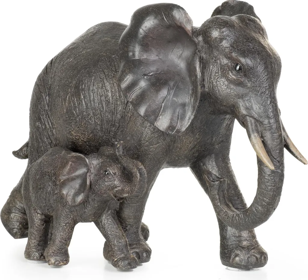 Moritz Éléphant avec Enfant Statue en Polyrésine Déco Africaine Marron