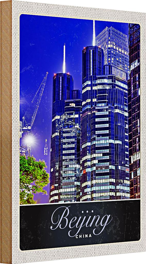 Holzschild Reise 20x30cm Beijing China Asien Hochhaus Urlaub