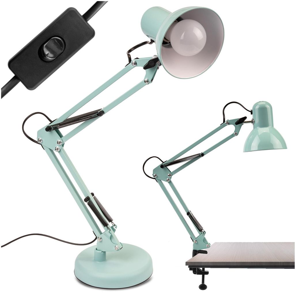 LUMILED Schreibtischlampe Pastellblau Metall E27 Fassung Verstellbarer Arm mit Klemme Retro klassisch Leselampe Tischleuchte Tischlampe Arbeitsleuc...