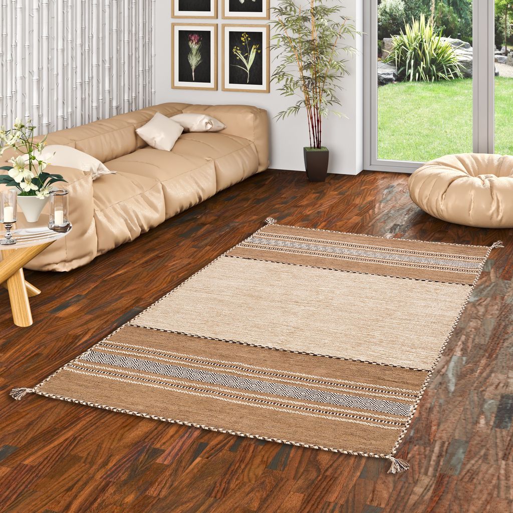 Natur Teppich Kelim Navarro Beige Braun, Größe:120x180 cm