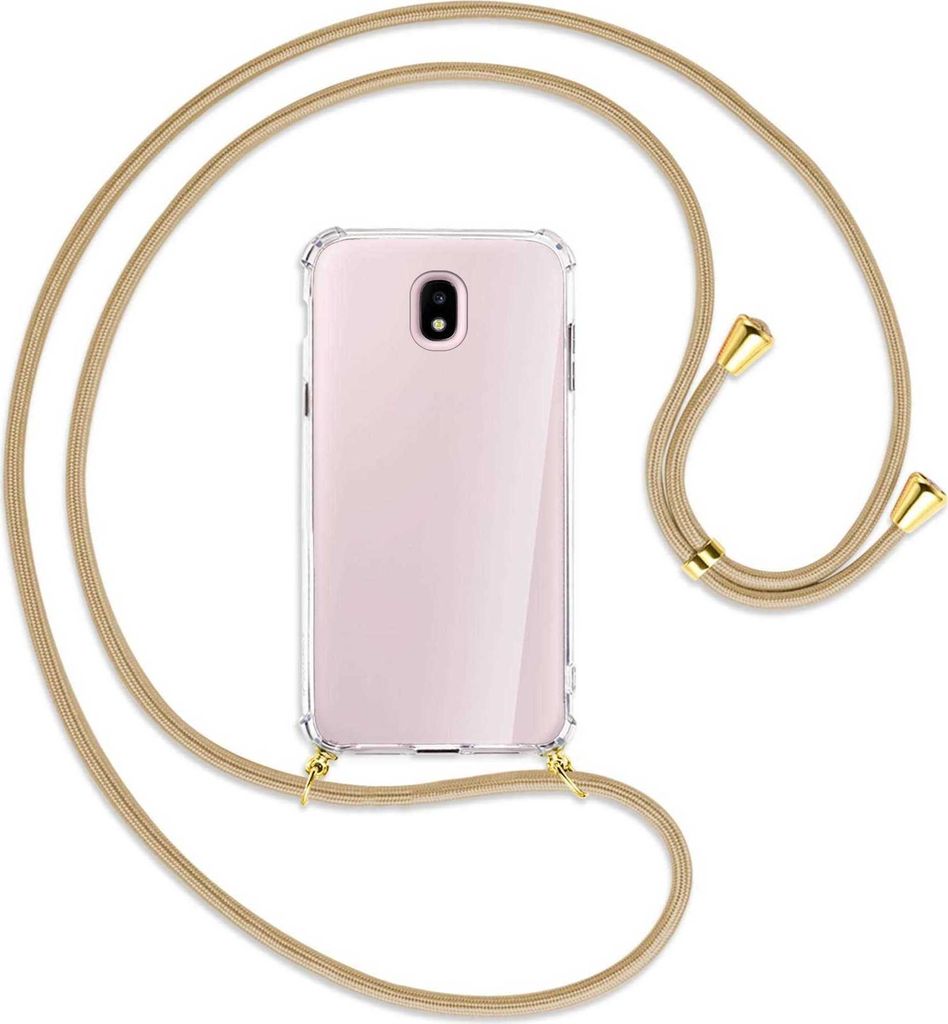 Handykette Backcover-Schutzhülle mit Band (Metall goldfarben) für Samsung Galaxy J5 2017 - caramel
