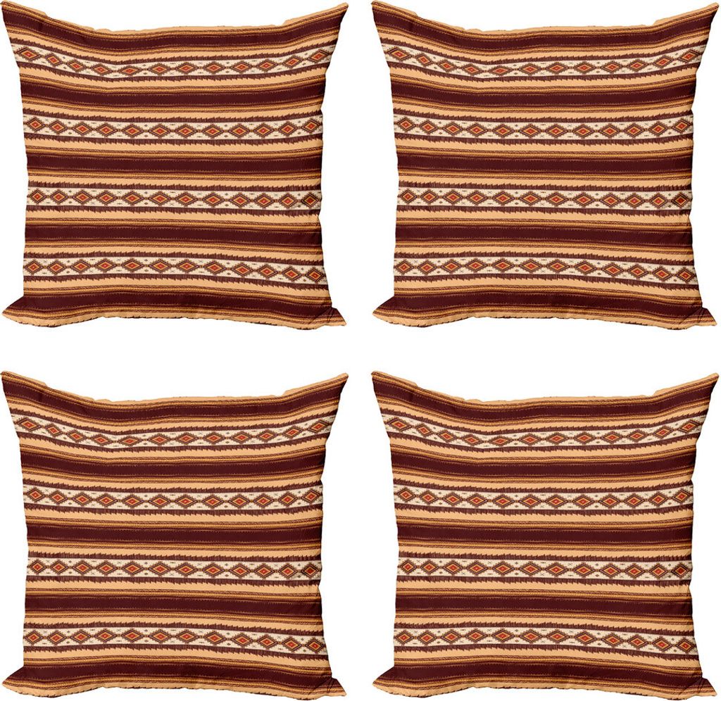 ABAKUHAUS Einheimische Kissenbezug Set (4 Stück), Old American Motiv, Moderner Doppelseitiger Digitaldruck, 50 cm x 50 cm, Maroon Beige Peach