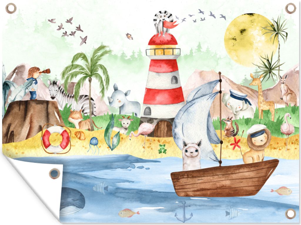 MuchoWow 40x30 cm Outdoor-Poster Gartendeko Sichtschutz Garten Poster für den Garten Strand - Tiere - Kinder - Leuchtturm - Jungen
