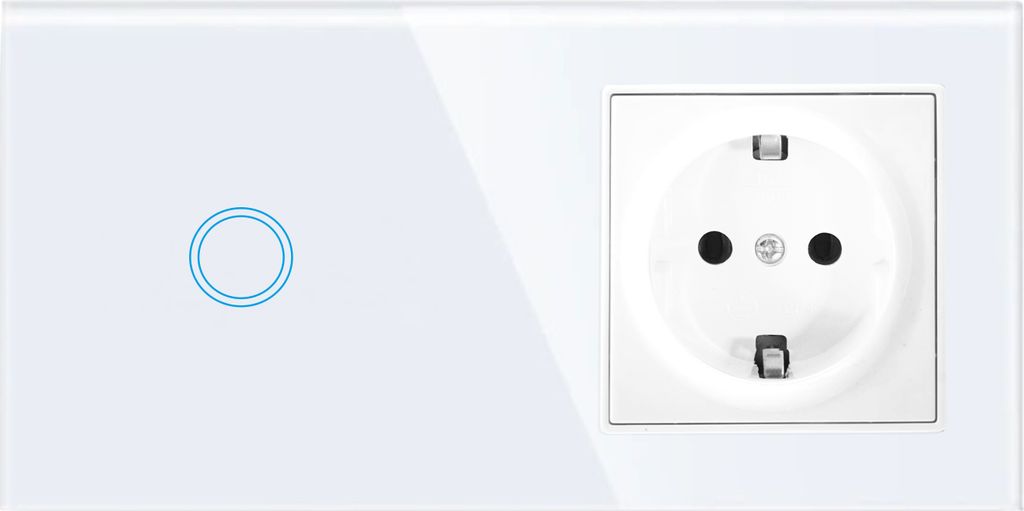 Touchschalter Panel 1+dose Glas weiß Qtouch Wandschalter ohne Modul Schuko Steckdose