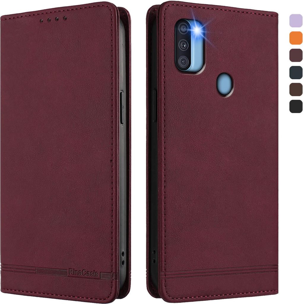 Hülle für Samsung Galaxy A11, Retro Kunstleder Ständer Klapphülle mit Kartenfächer und Magnetische Rot