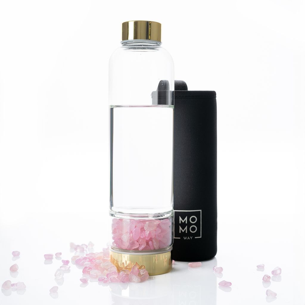 Transparente Trinkflasche mit rosa Quarz, Fassungsvermögen 450 ml von SOXO – Wasserflasche