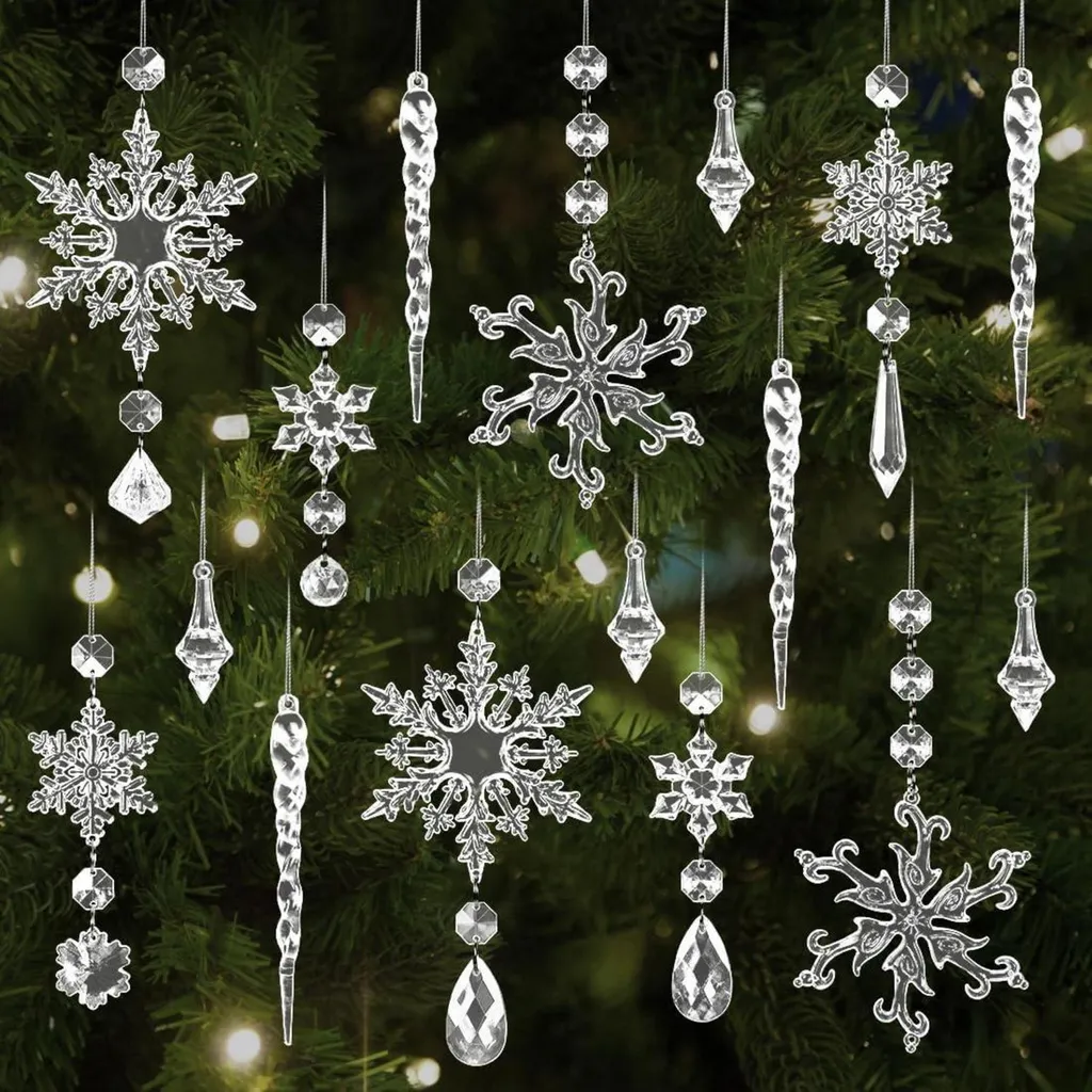 Fiocchi di Neve e Ghiaccioli 16 Pezzi: Decorazioni Natale Effetto Cristallo