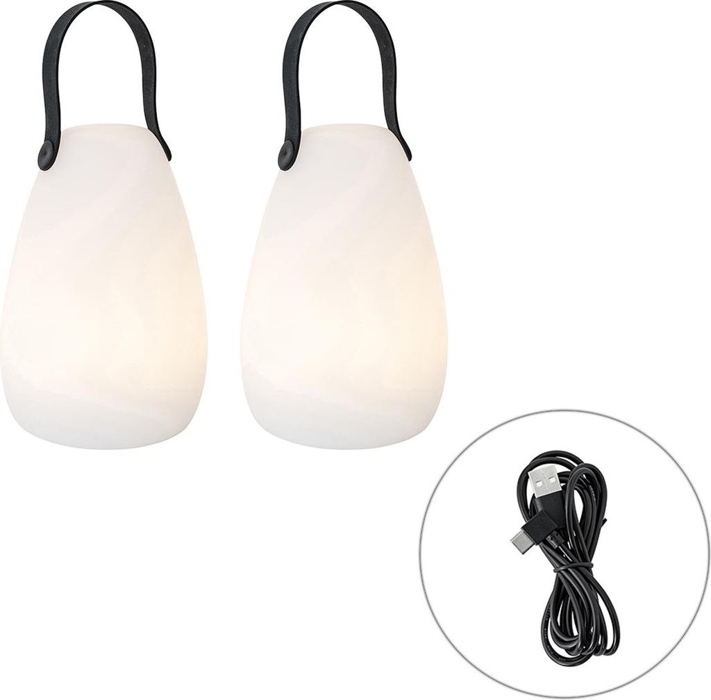 Qazqa Modern außen Aufladbare Lampe für den Garten - Pion - Weiß, 20cm, IP54, Rund, Im 2er-Set.