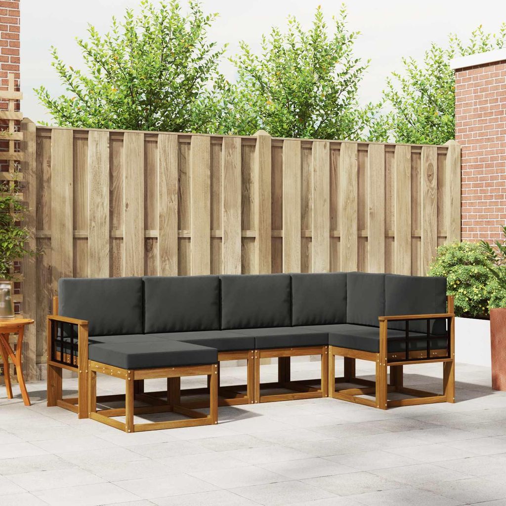 Outdoor-Sofagarnitur - VIDAXL - Terrassen-Sofa - mit Kissen - 6 pcs - Natur und Anthrazit