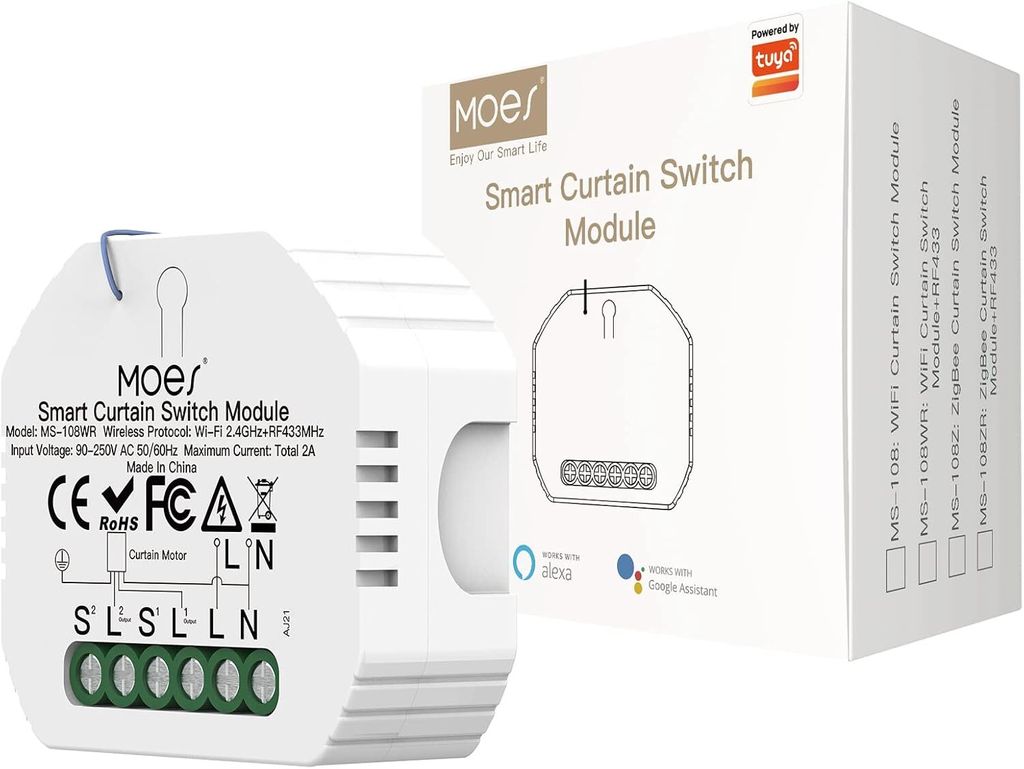 Moes WiFi RF433 Alexa Smart Roller Shutter Switch -Modul, drahtlose Blinds Timer Motor, kompatible Leben Tuya App, Google, Supports