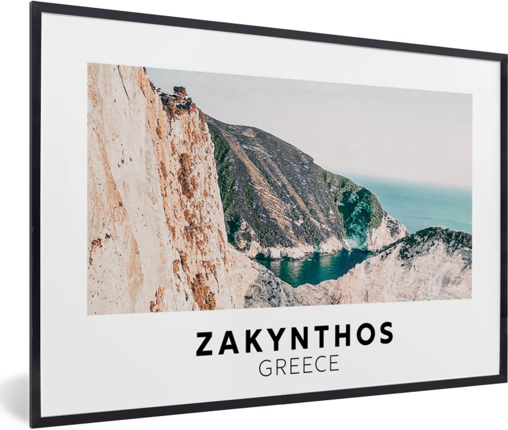MuchoWow Gerahmtes Poster Griechenland - Insel - Berge 30x20 cm - Poster mit Schwarzem Bilderrahmen Wandposter Rahmen Foto Bilder - Kunstdruck - ...