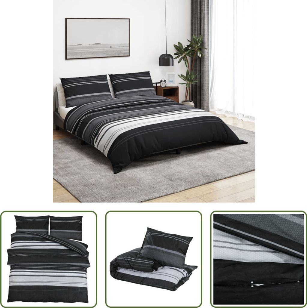 The Living Store Bettwäsche-Set Schwarz und Weiß 260x240 cm Baumwolle